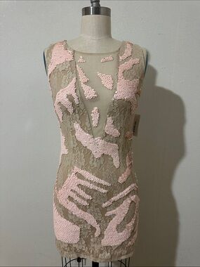Blush Pink Lace Mini Dress with Sequin Appliqué